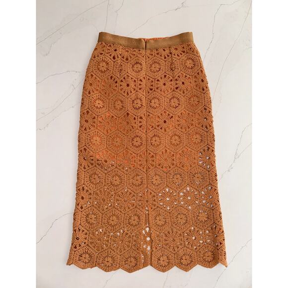 Rodebjer Trixie Crochet Midi Skirt Warm Sand Soft Orange 100% cotton Size Large - Picture 2 of 14